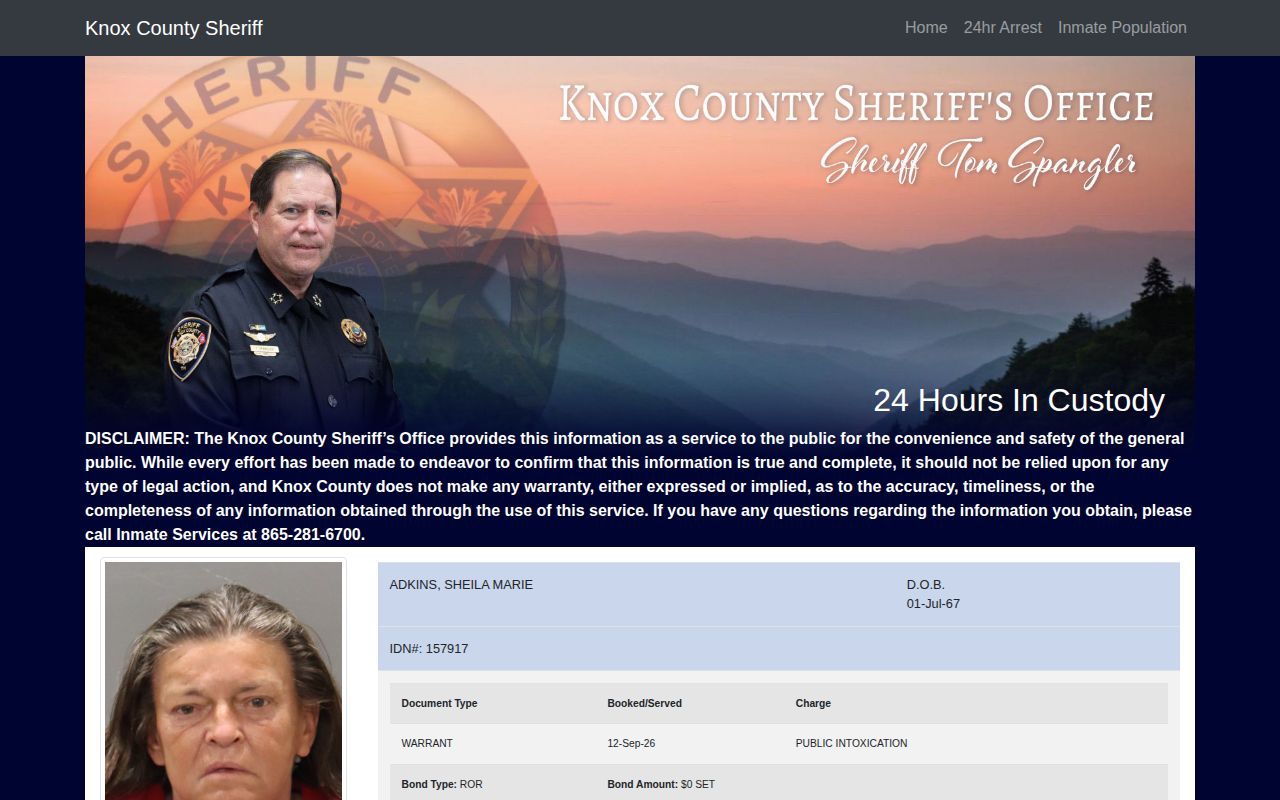 Knox County 24 hour arrest custody view