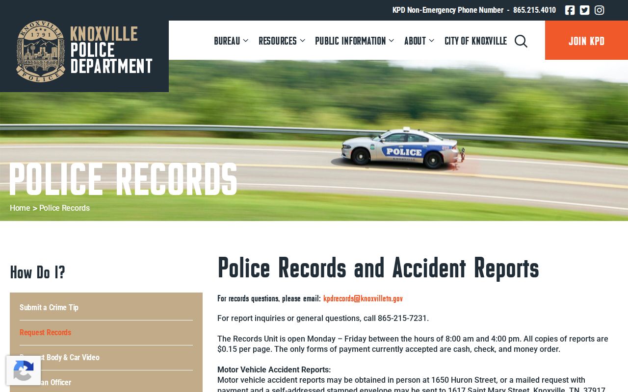 Knoxville Police arrest records request page