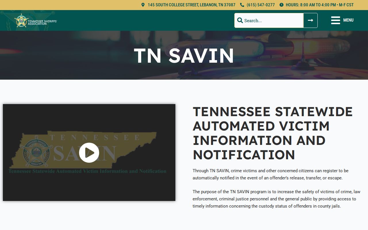 Tennessee SAVIN Knox County custody alert information