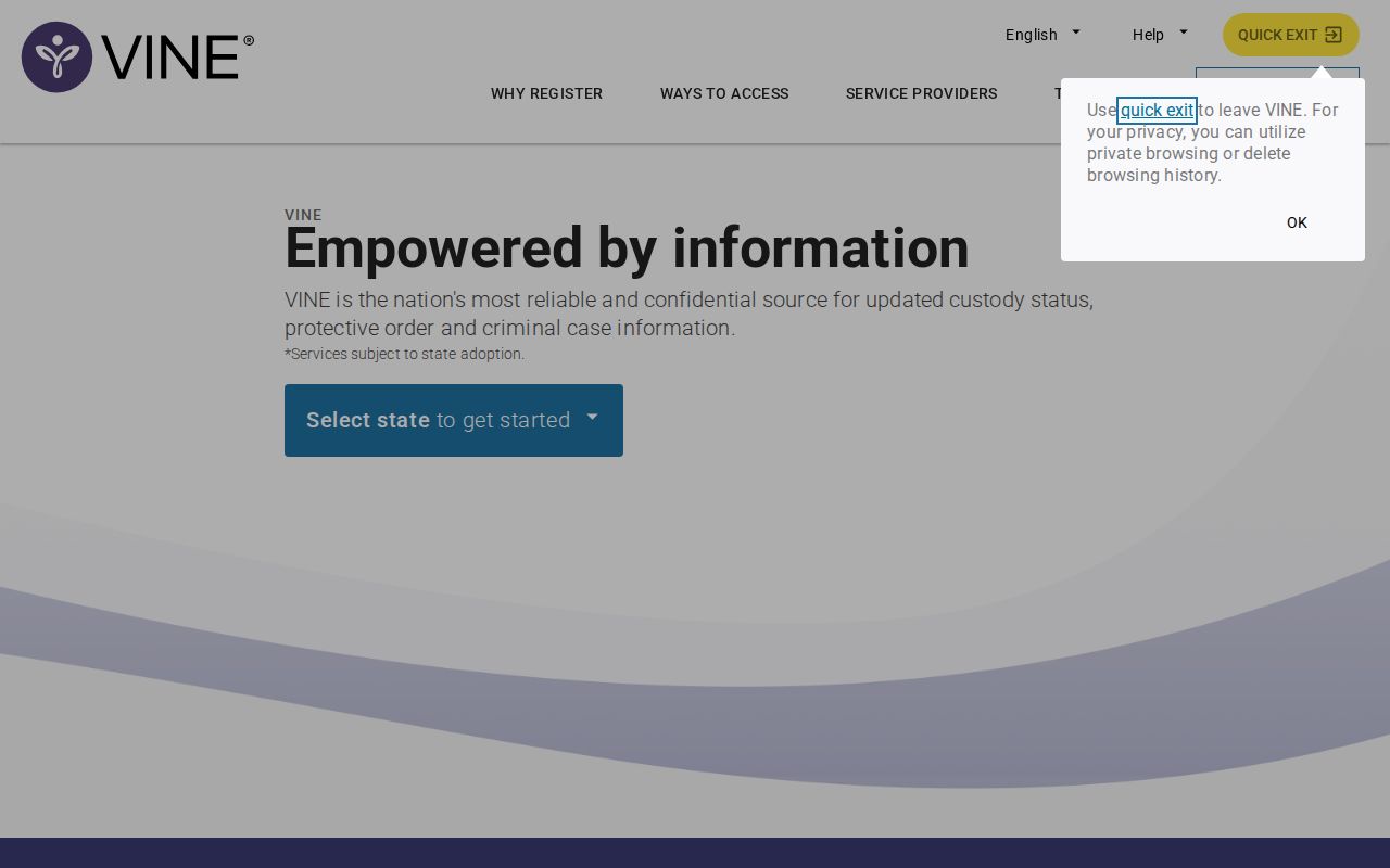 VINELink Tennessee search and custody notification screen
