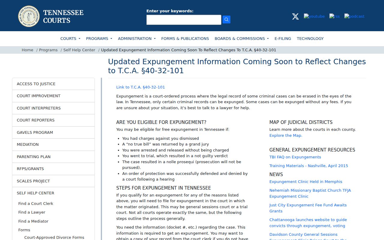 Tennessee expungement information for Knox arrest records