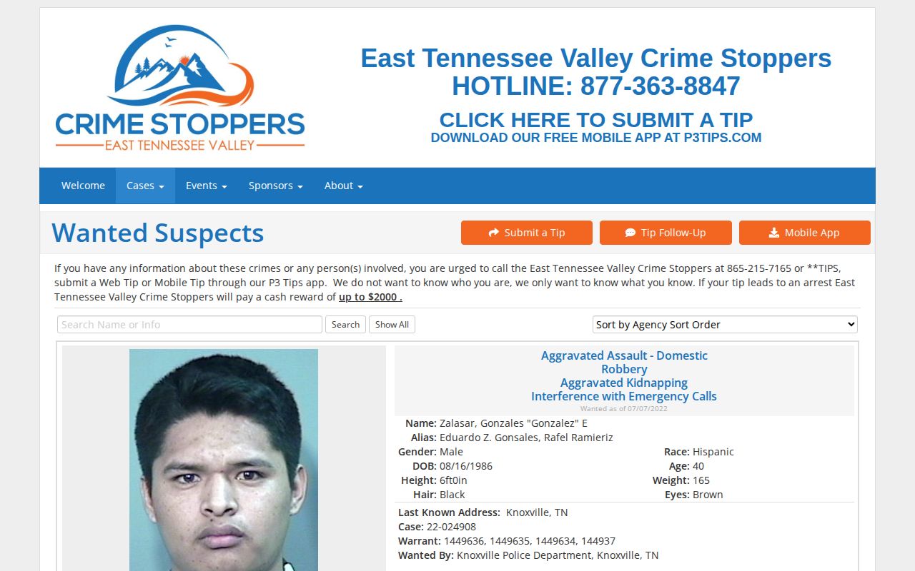 Regional wanted notices and Knox County warrant tip route