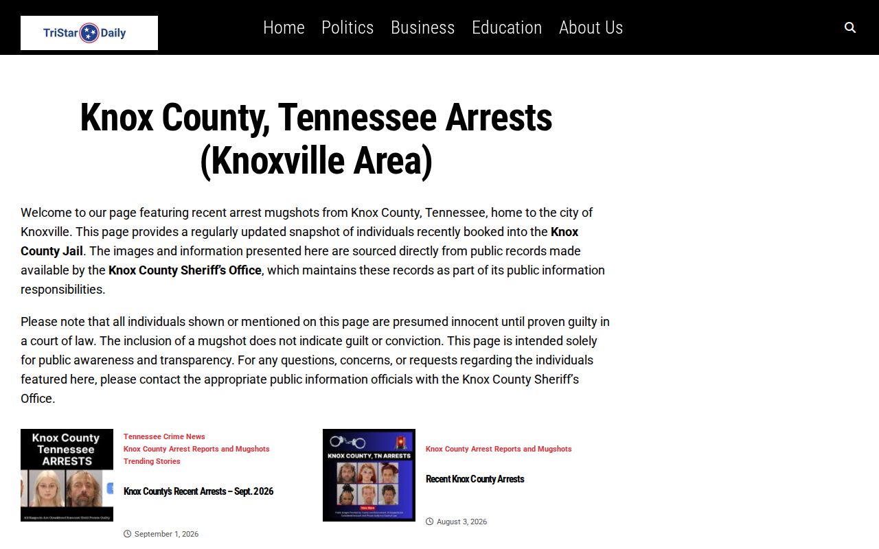 Unofficial Knox County arrest news coverage